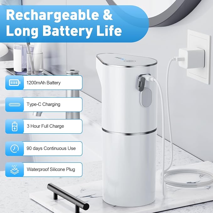 Fantictas Automatic Liquid Soap Dispenser, 3 Levels for Kitchen and Bath | For Hand and Dish Soap, Responsive Sensor, Type-C Charging, 90-day Use, Wall Mountable, IPX5 Waterproof, 350ML, White Gel