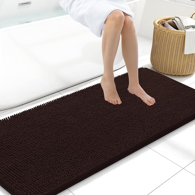 Arotive Bathroom Rugs 59x20, Soft Absorbent Shaggy Chenille Bath Rugs | Brown, Machine Washable Rubber Backing Bath Mats for Bathroom Floor Tub and Shower Home Decor Accessories
