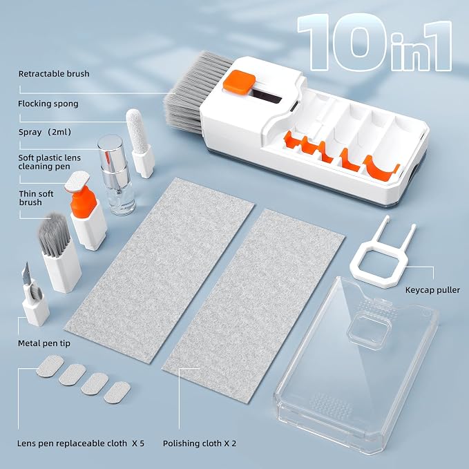 Ordilend Keyboard Cleaner & Laptop Cleaning Kit, All-in-1 for Computer PC | Electronics Deep Cleaning Reusable Brush Tool, Screen-Safe Spray, for iPhone iPad Macbook Airpod Camera, Gaming Accessories