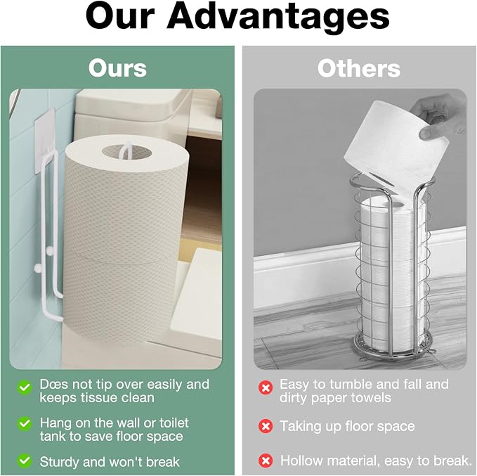 Tokokimo Toilet Paper Storage, Wall Mount Toilet Paper Holder Self Adhesive for 2 Roll Tissue, Over The Tank Toilet Paper Holder Stainless Steel for Bathroom Storage, RV (White 1Pcs)