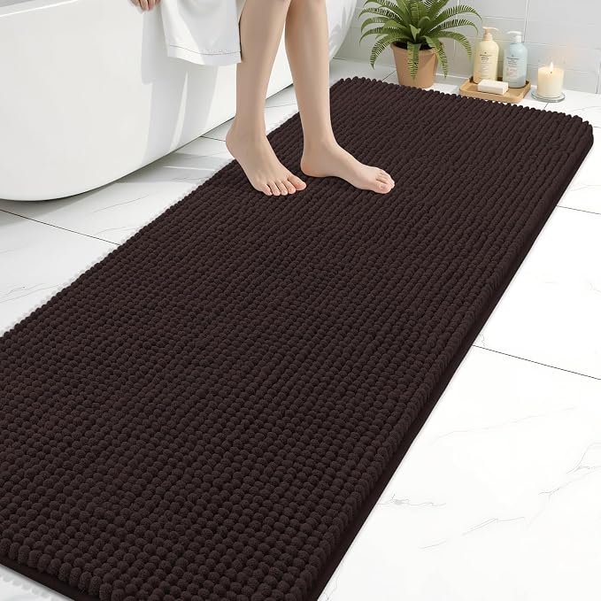 Arotive Chenille Bathroom Rugs 70x24, Soft Absorbent Bath Mat, Brown | Rubber Backing, Machine Washable Dry Bath Mats for Bathroom Floor, Tub and Shower, Home Decor Accessories