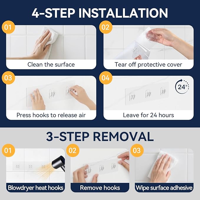 5-Pack Shower Caddy Adhesive Replacement - Transparent Shower Adhesive Strips, No Drilling Hooks for Bath Storage Shelves, Kitchen Racks, Basket & Soap Holder