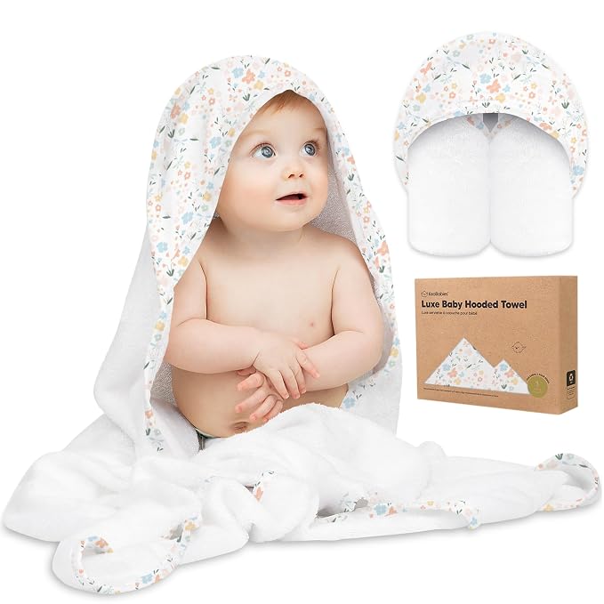 KeaBabies Hooded Baby Towel for Newborn Baby Bath Towels(Wildflowers,35x35) | Viscose Derived from Bamboo, Large Baby Towels with Hood, Boys, Girls, Toddler, Soft Absorbent Baby Bath Essentials