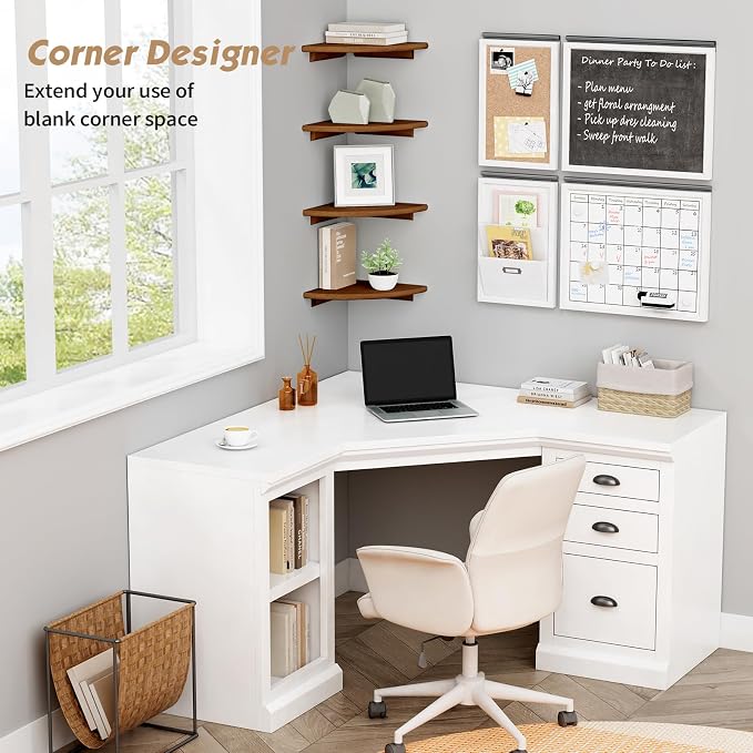 Forbena Walnut Brown Floating Corner Shelves for Wall 4-Pack, Small Corner Wall Shelves for Kids Room, Cute Wooden Hanging Corner Shelf for Bedroom Bathroom Decor, Living Room, Small Spaces