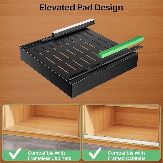 Pull out Cabinet Organizer, 21"Deep, 20"Wide Full-Extension Heavy Duty Slide out Drawers with Nano Adhesive, Roll Out Shelves Sliding Cabinet for Kitchen, Bathroom, Pantry, Under Sink Storage(Black)