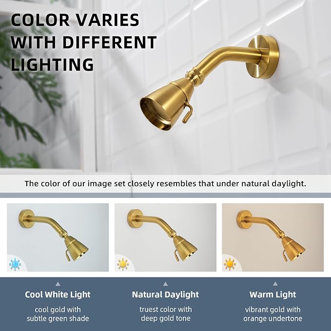 Angle Simple High Flow Shower Head Adjustable, G 1/2, Brushed Dark Gold | Brass, High Pressure Shower Sprayer for Outdoor, Adjustable Angle and Water Flow, No Flow Restrictor, Easy to Wash Clean