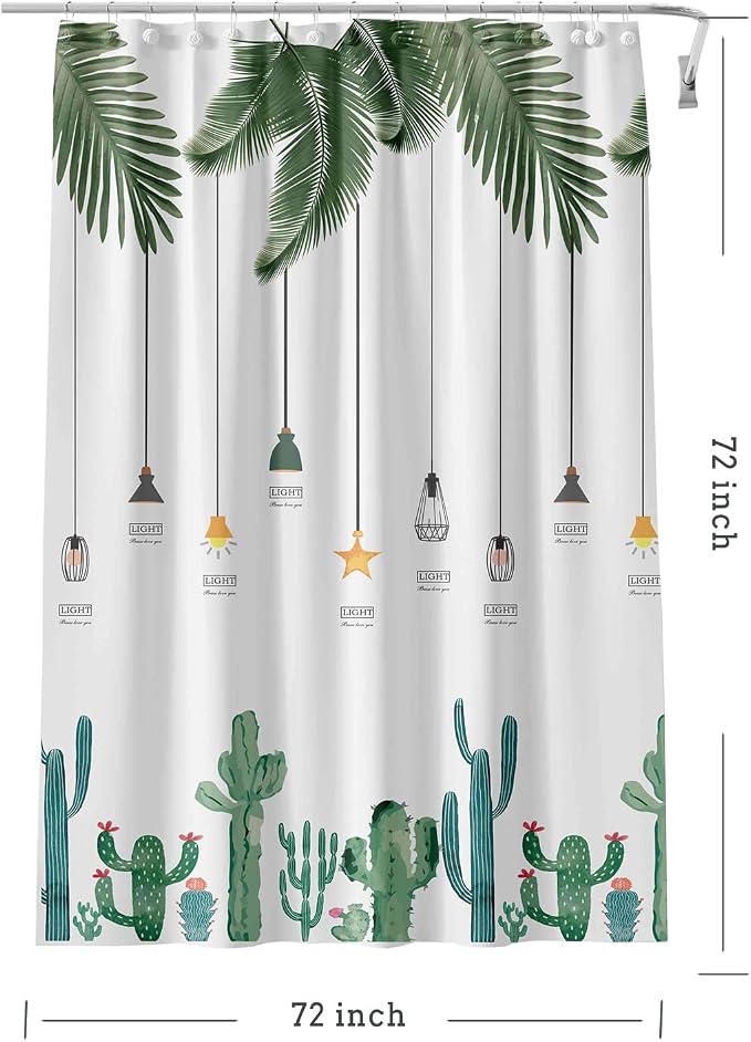 TIKABC Shower Curtain Liner, 4G PEVA Banana Leaves Shower Liner, Plastic Waterproof Shower Curtains, 72x72 inch with Grommet Holes 3 Magnetic Weights