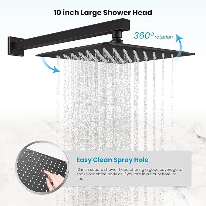 gotonovo Shower Faucet Set with Handheld Spray Oil Rubbed Bronze,10'' Head | SUS304 Rainfall Shower Head and Handle Set System Fixture,Pressure Balance Valve Trim Kit,Single Handle,Wall Mount,All Metal