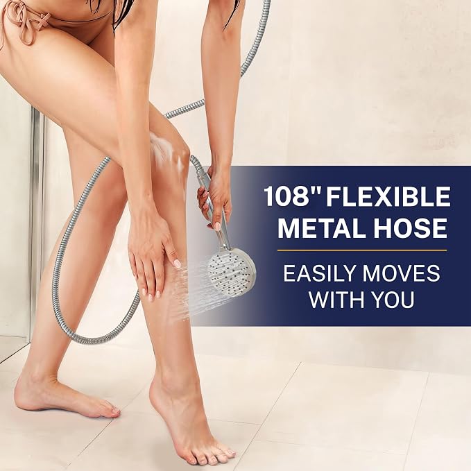 HammerHead Showers® Solid Metal 3-Spray Handheld Shower Head with Extra Long Hose and Shutoff Valve – Chrome - Perfect Dog Shower Head Attachment with 3 High Pressure Sprays - 2.5 GPM