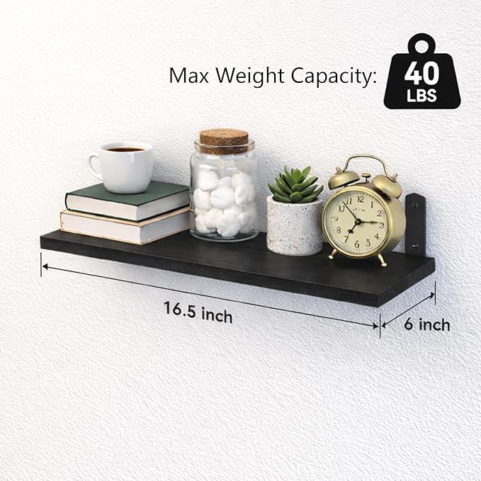 Floating Shelves Set of 6, Wooden Floating Shelves for Wall Decor, Farmhouse Shelf for Bedroom, Wall Mounted Bathroom Storage Shelves, Floating Book Shelves for Living Room