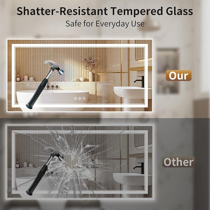 30"x60" LED Bathroom Mirror with Lights, Front & Backlit, Anti-Fog | Lighted Mirror with Dimmable, Aluminum Frame, 3 Color Temperature, CRI 90+, Touch Control with Memory, HD Tempered Glass