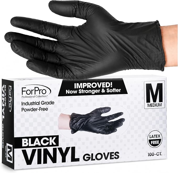 ForPro Disposable Vinyl Gloves, Industrial Grade, Powder & Latex Free, Non-Sterile, Food Safe, 2.75 Mil Palm, 3.9 Mil Fingers