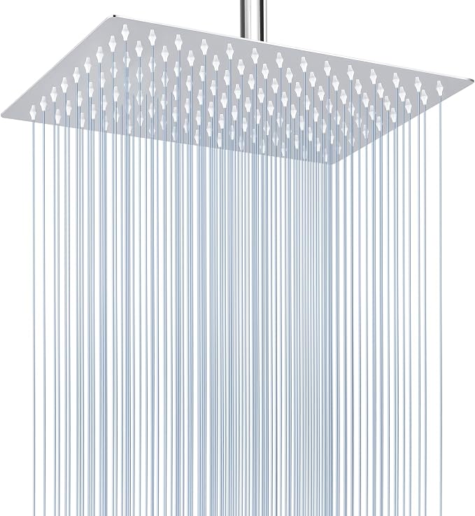 Voolan Rain Shower Head - High Flow Large Rainfall Shower Heads Made of Stainless Steel - Waterfall Bathroom Square Showerhead - Ceiling or Wall Mount (12 * 8 Inch Rectangle, Chrome)