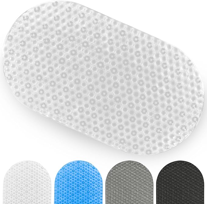 Vive Oval Bathtub Mat - Nonslip Shower Floor Pad - Non-Slip and Non-Skid | For Bath Tub with Strong Rubber Suction Cup Grip - for Baby, Elderly, Kids, Bathroom (Gray)