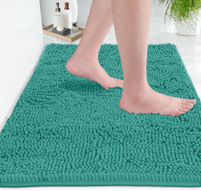Ultra Soft Texture Chenille Plush Bath Rugs Floor Mats, Bath Rug Non Slip Microfiber Door Mat for Kitchen/Entryway/Living Room (30 x 20 inches, Turquoise)