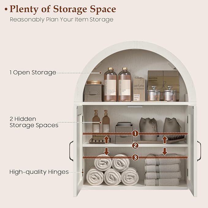 Arched Bathroom Wall Cabinet, Rustic White Farmhouse Cabinet, 23.6 x 28.7'' | Medicine Cabinet with Barn Door and with Adjustable Shelf, Wooden Storage Cabinet Wall Mounted for Bathroom Laundry Room