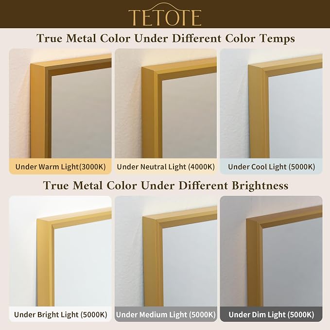 Brushed Brass Bathroom Mirror for Over Sink 48" x 36" Large Gold Beveled Framed Rectangular Vanity Mirror for Bathroom, Bedroom, Entryway, Living Room, Tempered Glass, Stronger Frame