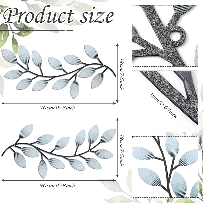 Zhengmy 2 Pcs Metal Leaf Wall Art Vine Branch Decor,Retro White