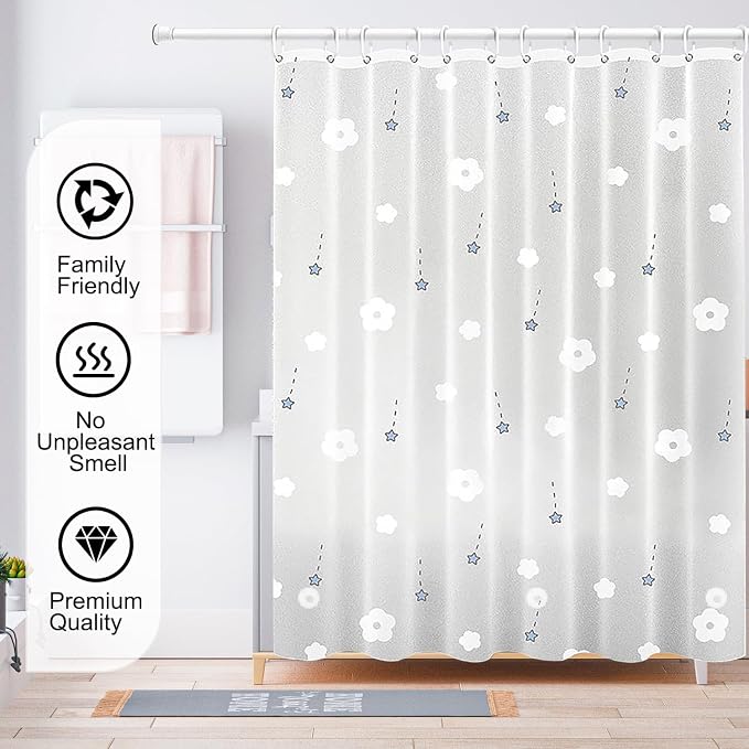TIKABC Shower Curtain Liner, 4G PEVA Shower Liner, Plastic Waterproof Shower Curtains, 72x72 inch with Grommet Holes 3 Magnetic Weights