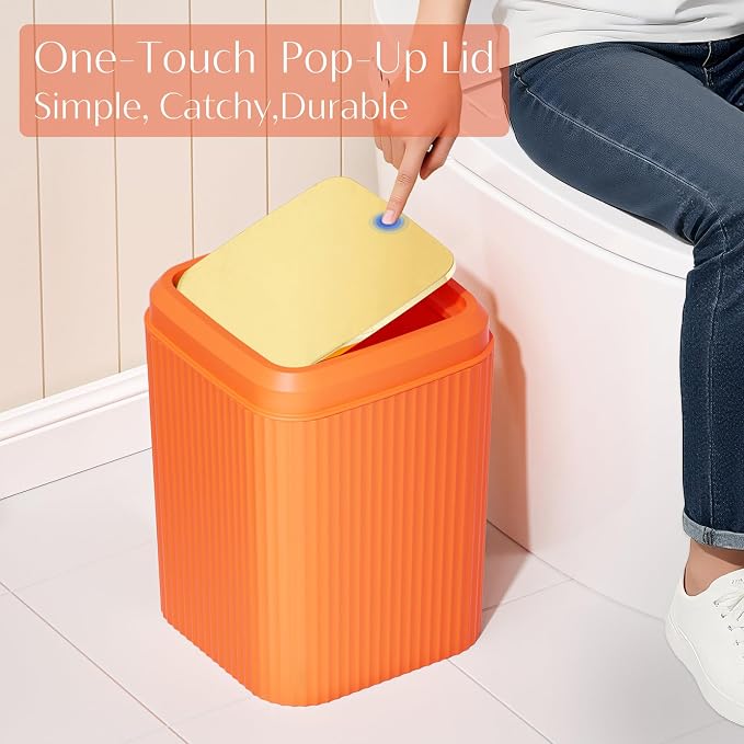17PCS Bathroom Accessories Set, Orange Bathroom Set Bathroom Accessories Set with Trash Can, Toilet Brush, Toothbrush Holder, Qtip Holder & 3PCS Soap Dispenser