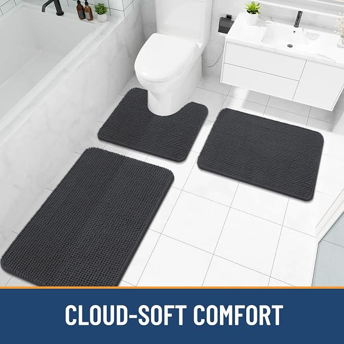 Arotive Chenille Bathroom Rugs 70x24, Soft Absorbent Bath Mat, Dark Grey | Rubber Backing, Machine Washable Dry Bath Mats for Bathroom Floor, Tub and Shower, Home Decor Accessories