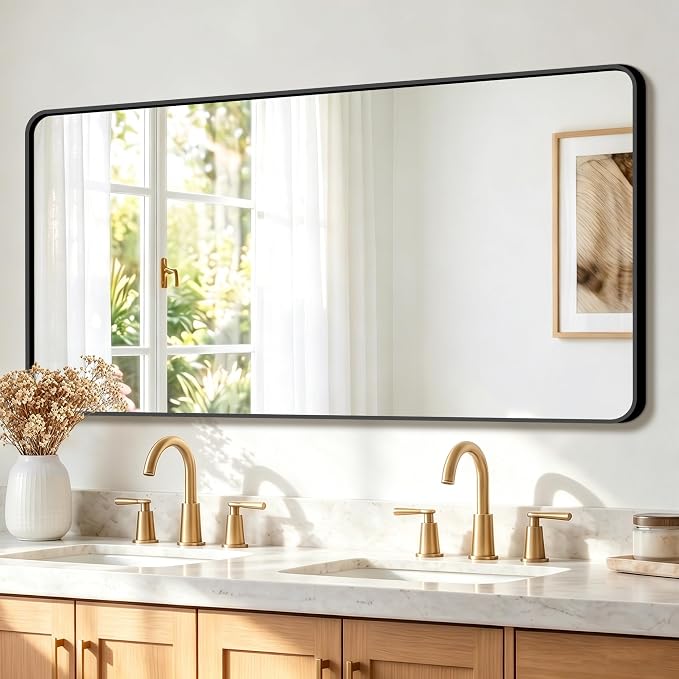 FICTOR Bathroom Mirror for Over Sink, 30"x60" Vanity Mirror for Wall, Black | Shatterproof Tempered Glass, Anti-Rust Frame, Vertical/Horizontal Mounting, Wall Mirror for Bedroom, Living Room, Entryway