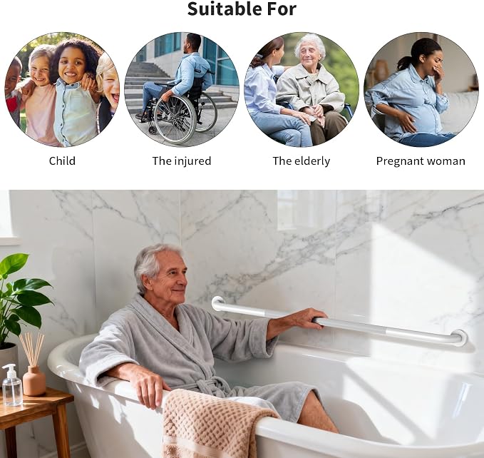 2 Pack 48 Inch Anti Slip Shower Grab Bar Handles, ZUEXT White Stainless Steel Knurled Bathroom Balance Bar, Safety Hand Rail Support,Handicap Elderly Injury Senior Assist Bath Handle(1.25" Diameter)
