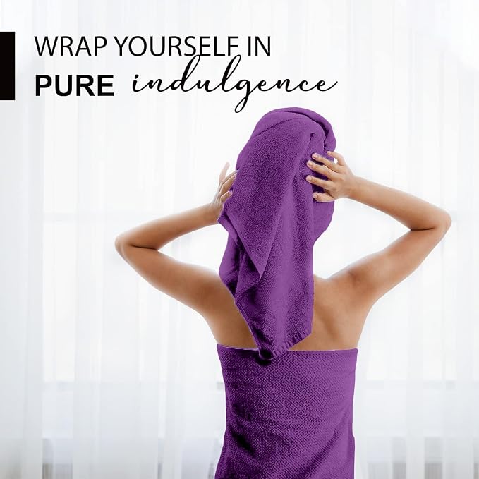 KAHAF COLLECTION 100% Cotton Bath Towels, 24x48 Pack of 6 Towels, Quick Dry, Highly Absorbent, Soft Feel Towel, Gym, Spa, Bathroom, Shower, Pool, Luxury Soft Towels (Dark Purple, 24x48-6 Pack)