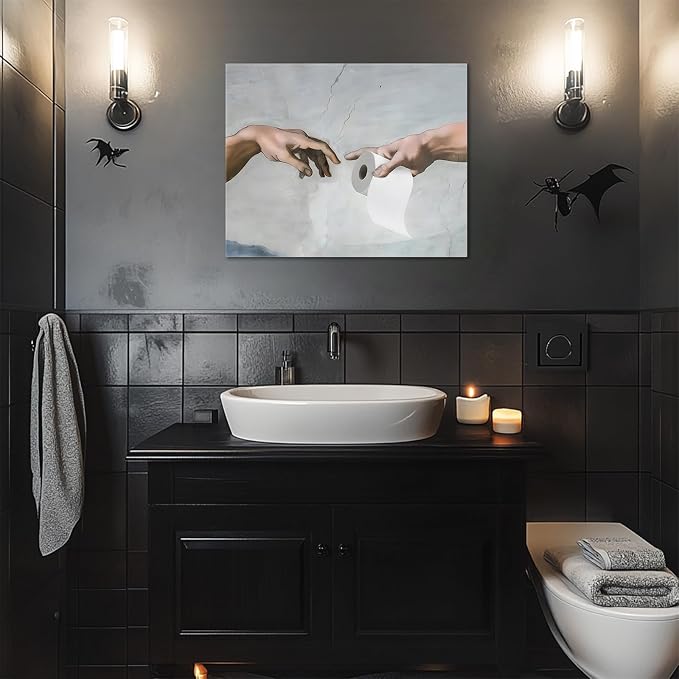 Funny Bathroom Canvas Wall Art, Toilet Paper Humor Poster, 20x24 Inch | Hilarious bathroom comedy decor and modern toilet artwork, gag gift for home, guest bath or office, Humor Style-01