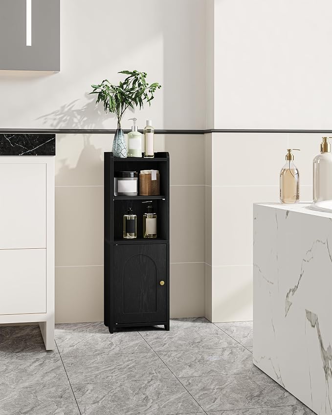 Hzuaneri Bathroom Storage Cabinet, Narrow Toilet Paper Cabinets with Doors | Small Corner Floor Cabinet with Doors and Adjustable Shelf, Bathroom Organizer for Small Spaces, Black BC29704X