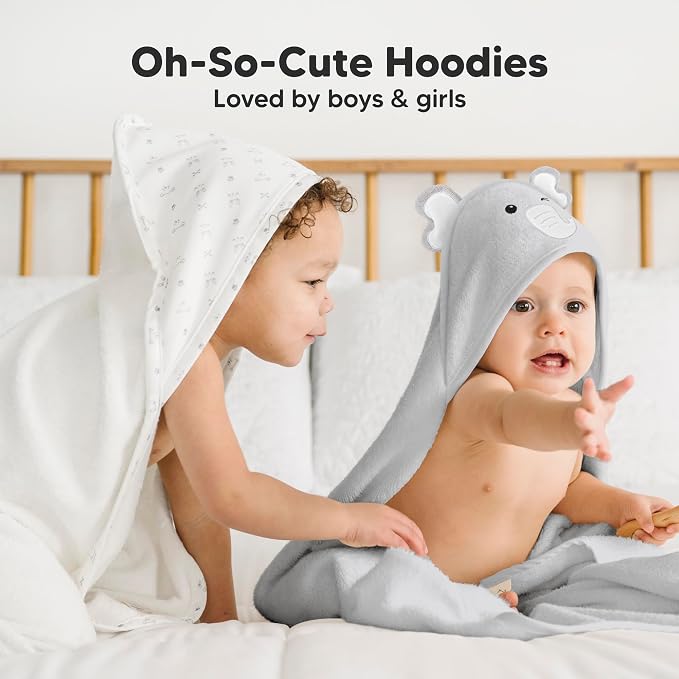 KeaBabies Hooded Baby Towel for Newborn, Baby Bath Towels (Elephant, 30x30) | Viscose Derived from Bamboo, Large Baby Towels with Hood, Boys, Girls, Toddler, Soft Absorbent Baby Bath Essentials