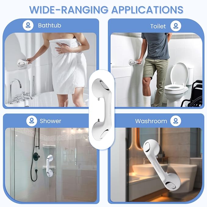 2 Pack 12 Inch Grab Bars for Bathtubs and Showers for Seniors, Heavy Duty Shower Handle for Elderly, Suction Cup Removable Handrails Handicap Bath Grip Bathroom Upgrade Safety Grips (White)