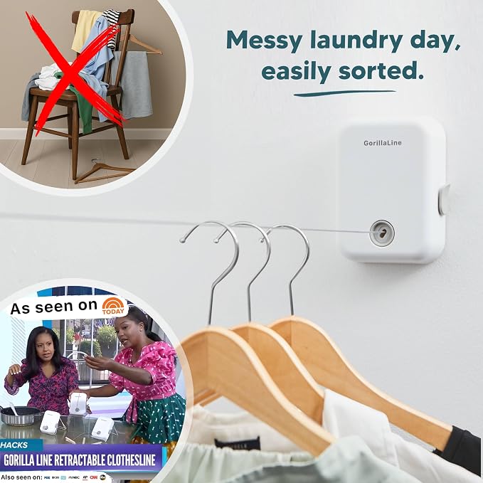 Retractable Clothesline Indoor Outdoor Clothes Line | Heavy Duty Clothes Drying Laundry Line | Wall Mounted Drying Rack Clothing Line