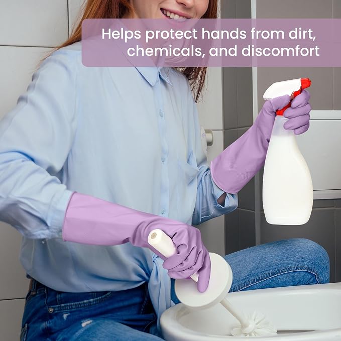 Rubber Cleaning Gloves for Dishwashing, 12 Pairs Reusable Kitchen Gloves for Washing Dishes and Household Cleaning, Colorful Gloves with Flocked Lining and Non-Slip Grip, Perfect for Women Men - L