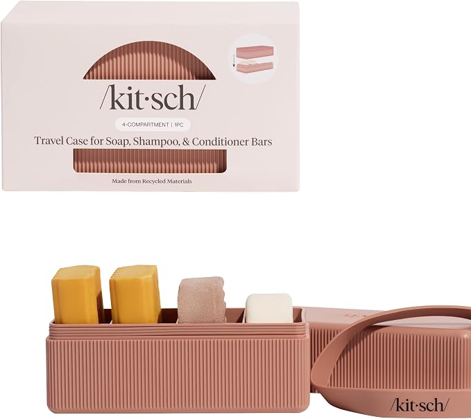 Kitsch 4-Compartment Travel Soap Case – TSA-Approved Bar Soap Holder | Travel Organizer, Bar Soap Case - Lightweight, Durable, Leak-Proof, Made from Recycled Plastic – Terracotta