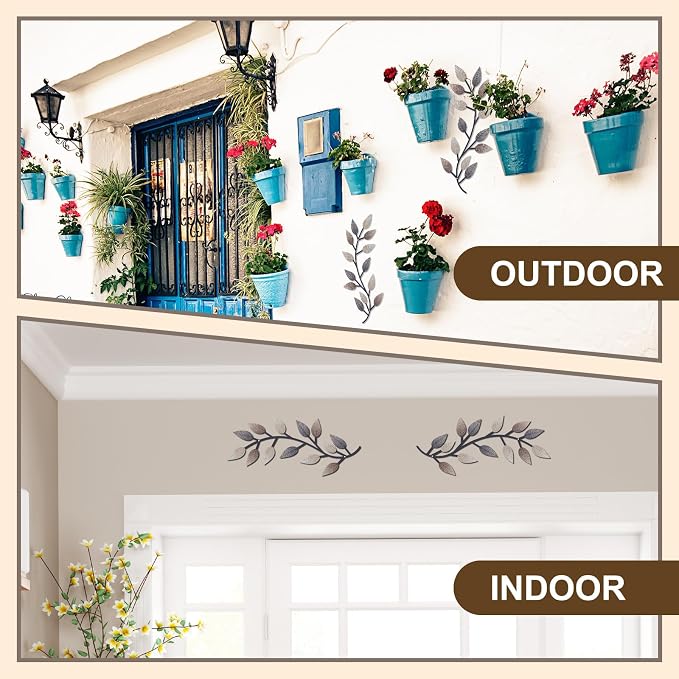 Zhengmy 2 Pcs Metal Leaf Wall Art Vine Branch Decor,Vintage Brown