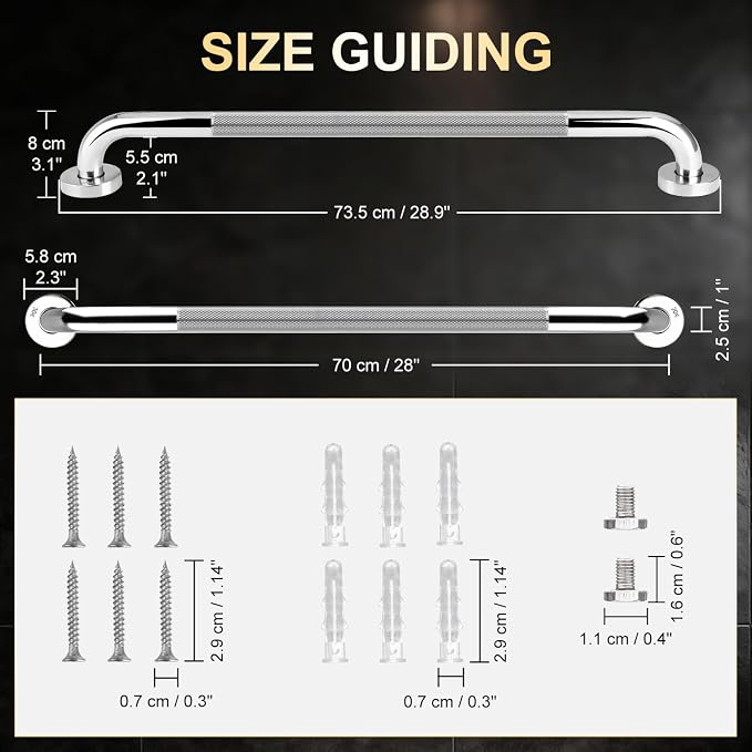 supregear Grab Bars for Bathtubs and Showers, Anti Slip Bathroom Grab Bars for Seniors, 304 Stainless Steel Safety Shower Handle, Toilet Handicap Elderly Assist Bathroom Wall Handle, 28 inch