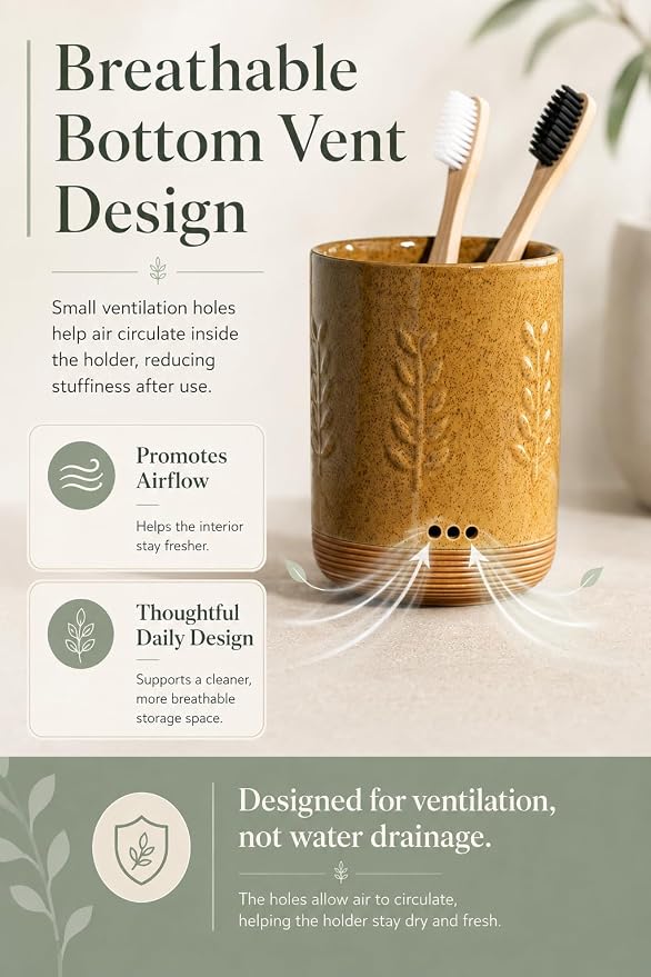 LYEOBOH Toothbrush Holder, Countertop Toothbrush Holders with Drainage | Toothbrush Container, Ceramic Toothbrush Organizer Countertop, Toothpaste and Toothbrush Holder for Bathroom & Shower