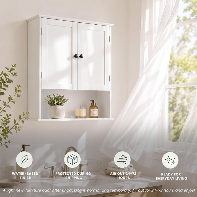 Bathroom Wall Cabinet, White 30" x 24" Wall Mounted Medicine Cabinet, Over Toilet Storage Hanging Cabinet Adjustable Shelves Cupboard with Large Space for Laundry Room, Bedroom, Kitchen, Entryway