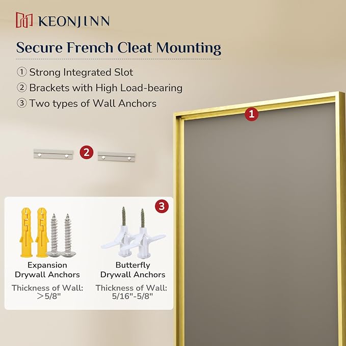 Keonjinn Brushed Gold Bathroom Mirror 24"x30", Beveled Edge Tempered Glass | Aluminum Alloy Frame Square Corner, Secure French Cleat, Anti-Rust, Transitional Style, Gold Bathroom Mirrors for Over Sink