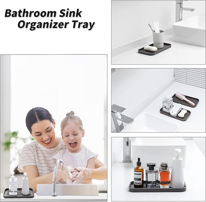 MicoYang Silicone Kitchen Sink Organizer Tray for Multiple Usage,Eco-Friendly Sponges Holder for Kitchen Bathroom Counter or Sink,Dish Soap Dispenser,Scrubber,Bottle,Cup (Coffee, 10"×5.3")
