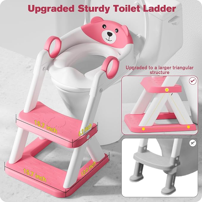 Potty Training Seat, Upgrade Toddler Toilet Seat for Kids Boys Girls, 2 in 1 Potty Training Toilet, Splash Guard Anti-Slip Pad Step Stool(Bright Pink)