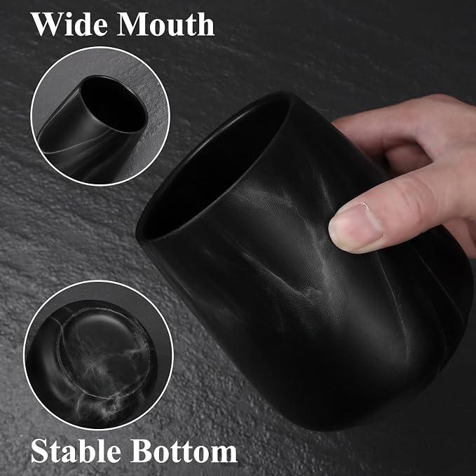 2Pcs Toothbrush Holder for Bathroom - Marble Black Ceramic Tooth Brushing Holders Set, Toothbrush Cup & Toothpaste Organizer for Bathroom Countertop, Makeup Brush Holder, Pen Holder for Home Storage