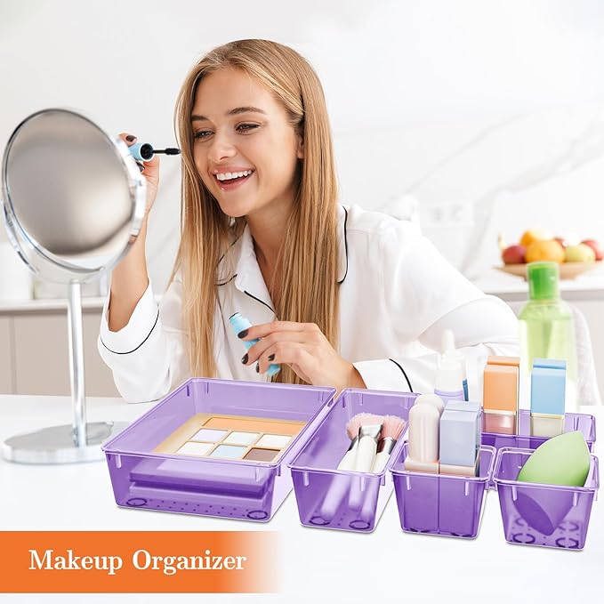 SpaceHacks 25 PCS Plastic Drawer Organizer, 4-Size Versatile Organizer Trays & storage Bins
