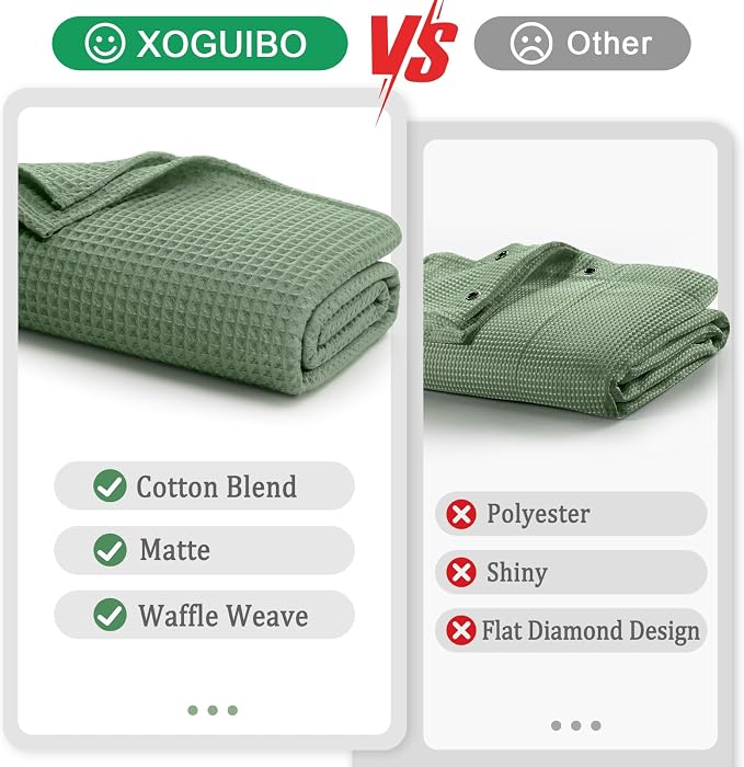 Stall Waffle Shower Curtain Heavyweight Cotton Fabric Sage Green 48Wx72L | Soft Cotton Cloth,3D Square Truely Waffle,Washable, Hotel Luxury Spa, Shower Curtains for Narrow Bathroom 12 Plastic Hooks