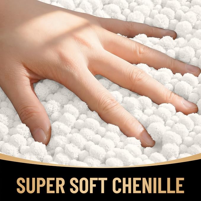 OLANLY Thick Chenille Bathroom Rugs 30x20, Soft Absorbent Bath Mat, Ivory | Bath Rugs, Rubber Backing, Machine Wash Dry, Bath Mats for Bathroom Floor, Tub and Shower, Home Decor Accessories