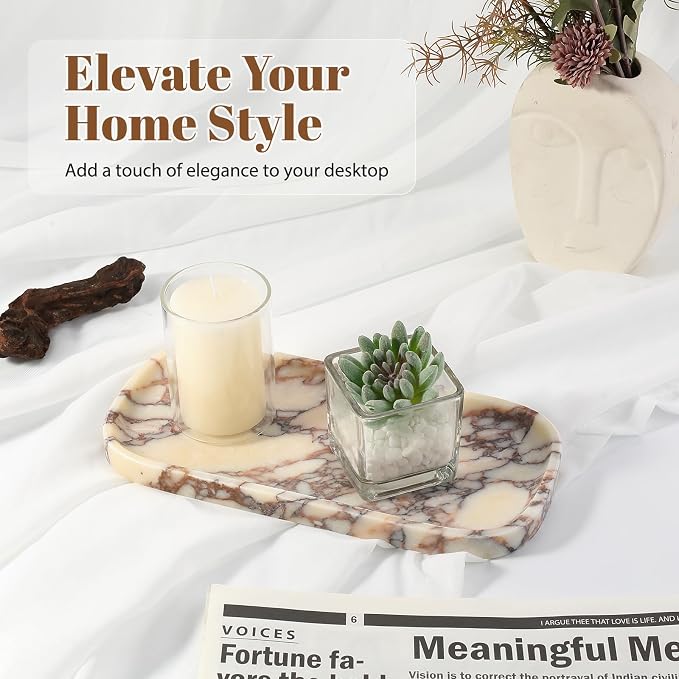 Luxury Calacatta Viola Marble Tray, 10"x5" Marble Vanity Tray for Bathroom Countertop Kitchen Sink, Rectangular Stone Tray for Perfume Fragrance Jewelry, Decorative Catchall Tray Organizer