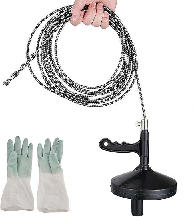 25 Ft Heavy Duty Drain Auger & Plumbing Snake, Sewer Snake for Bathtub, Shower, Sink, Toilet Drain Clog Removal, Manual Drill Pipe Snake Tool with Gloves, Destapa Cañerias Serpiente de Drenaje