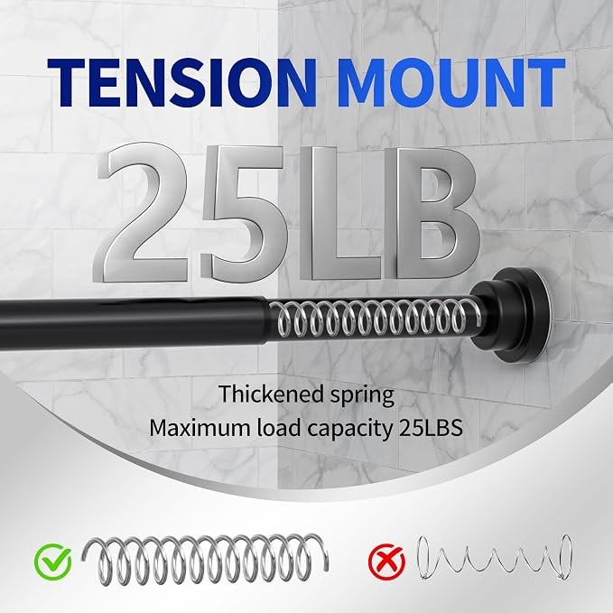 Mcrbeay Shower Curtain Rod, 1" Diameter Heavy Duty Tension Shower Rod | Adjustable 28-102 inch Non Slip No Drill Spring Tension Rod For Bathroom, Shower Stall, No Rust, Black