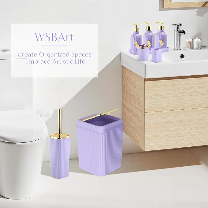 17PCS Bathroom Accessories Set, Purple Bathroom Set Bathroom Accessories Set with Trash Can, Toilet Brush, Toothbrush Holder, Qtip Holder & 3PCS Soap Dispenser
